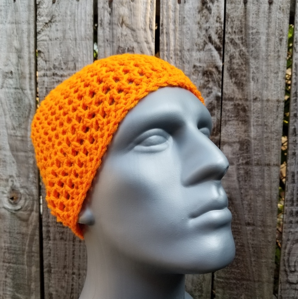 NWT Handmade Crochet Unisex Neon Orange Hat Size S-L